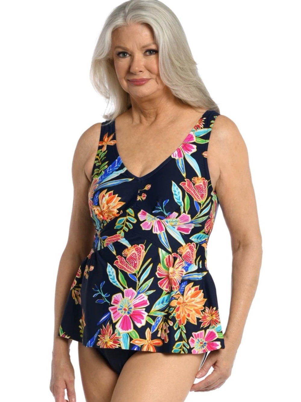 Maxine of Hollywood Mistic Garden Navy Floral V-Neck Swim Tunic Multicolor